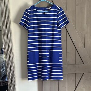 GAP Blue and White Striped Short Sleeve Shift Dress